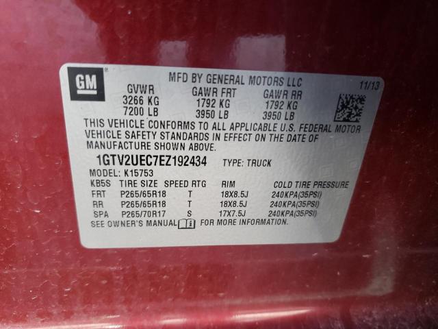 1GTV2UEC7EZ192434 - 2014 GMC SIERRA K1500 SLE BURGUNDY photo 12