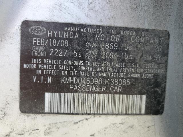 KMHDU46D98U438085 - 2008 HYUNDAI ELANTRA GLS SILVER photo 12