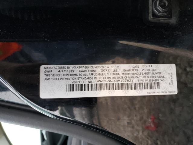 3VW2K7AJ6BM107621 - 2011 VOLKSWAGEN JETTA BASE 黑色 照片 13