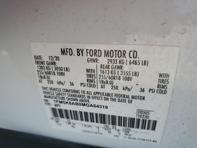 1FM5K8AB0MGA64319 - 2021 FORD EXPLORER POLICE INTERCEPTOR 白色 照片 14