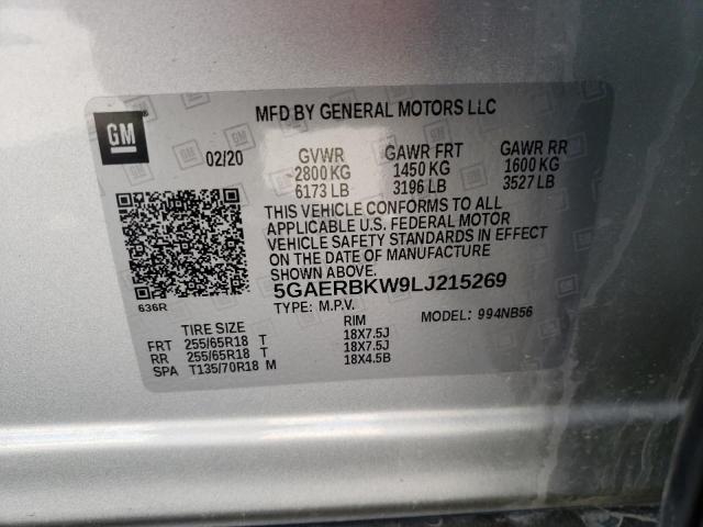 5GAERBKW9LJ215269 - 2020 BUICK ENCLAVE ESSENCE SILVER photo 13