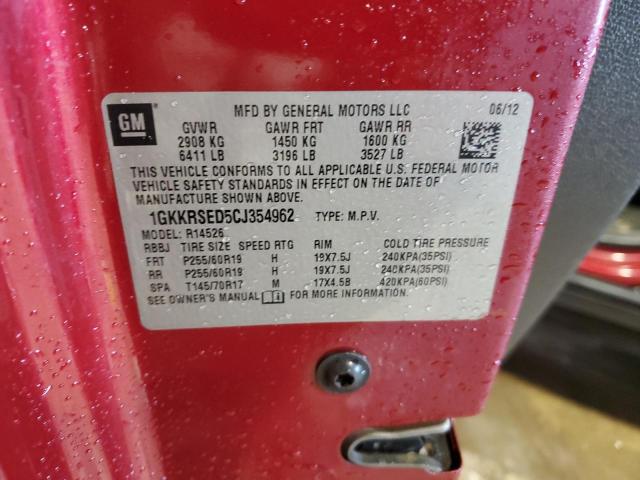 1GKKRSED5CJ354962 - 2012 GMC ACADIA SLT-2 RED photo 13