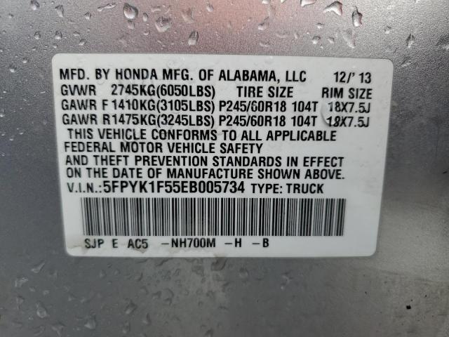 5FPYK1F55EB005734 - 2014 HONDA RIDGELINE RTL SILVER photo 13