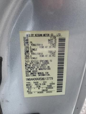 1N6AA06AX5N513779 - 2005 NISSAN TITAN XE SILVER photo 12