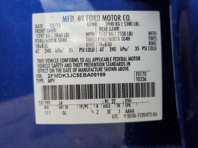 2FMDK3JC5EBA09199 - 2014 FORD EDGE SEL BLUE photo 12