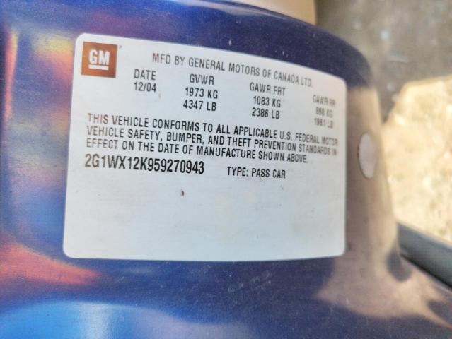 2G1WX12K959270943 - 2005 CHEVROLET MONTE CARL LT BLUE photo 12