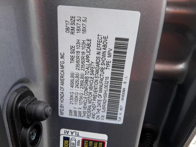 5J6RW2H59HL063216 - 2017 HONDA CR-V EX SILVER photo 14