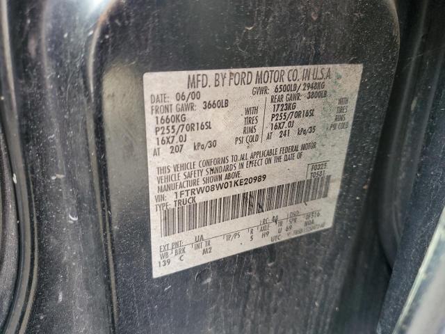 1FTRW08W01KE20989 - 2001 FORD F150 SUPERCREW GRAY photo 12