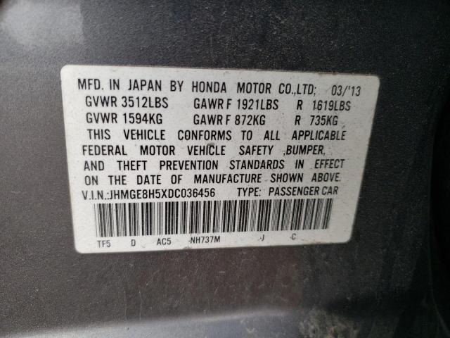 JHMGE8H5XDC036456 - 2013 HONDA FIT SPORT GRAY photo 12