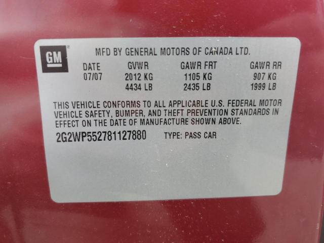 2G2WP552781127880 - 2008 PONTIAC GRAND PRIX 勃艮第红 照片 13