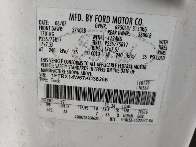 1FTRX14W67KD36256 - 2007 FORD F150 WHITE photo 12