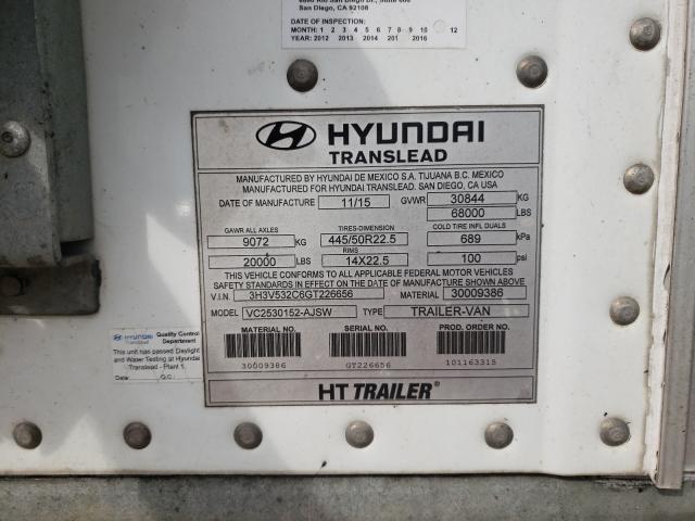 3H3V532C6GT226656 - 2016 HYUNDAI TRANSLEAD WHITE photo 10