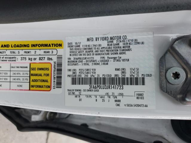 3FA6P0LU3JR141723 - 2018 FORD FUSION SE HYBRID WHITE photo 12