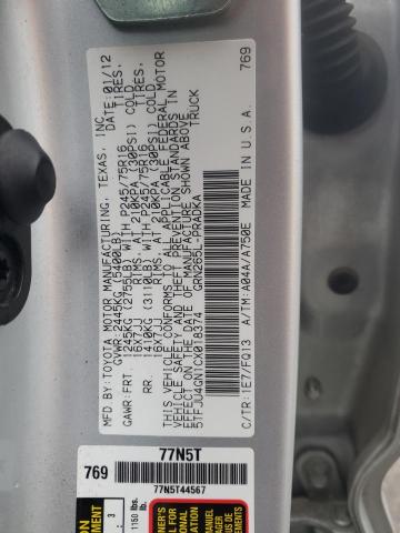 5TFJU4GN1CX018374 - 2012 TOYOTA TACOMA DOUBLE CAB PRERUNNER SILVER photo 13