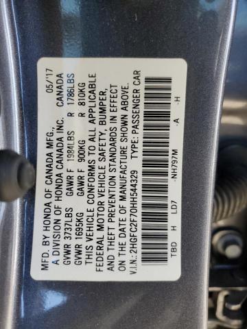 2HGFC2F70HH544329 - 2017 HONDA CIVIC EX GRAY photo 12