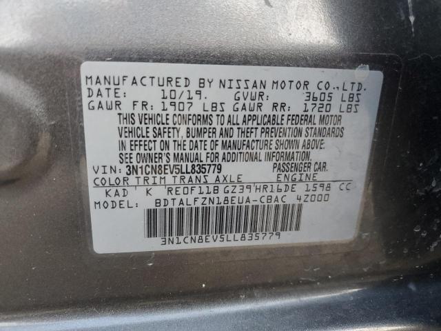 3N1CN8EV5LL835779 - 2020 NISSAN VERSA SV GRAY photo 12