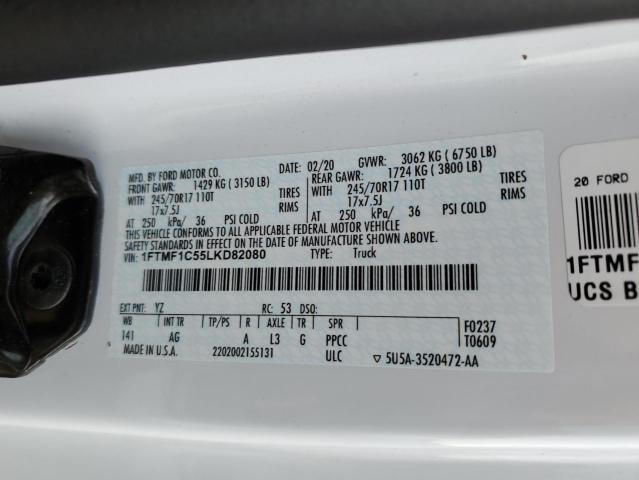 1FTMF1C55LKD82080 - 2020 FORD F150 WHITE photo 13