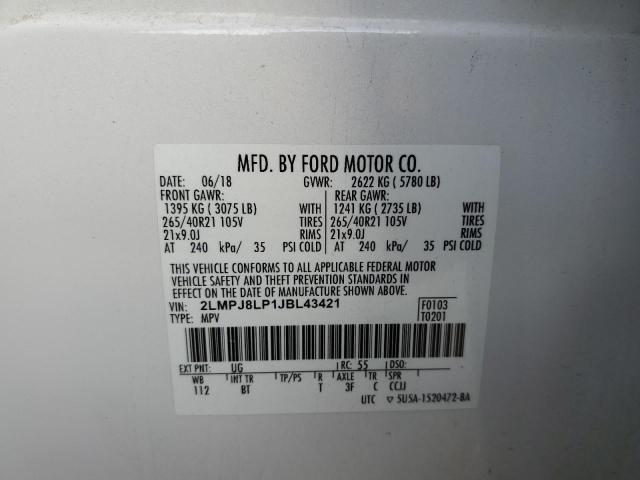 2LMPJ8LP1JBL43421 - 2018 LINCOLN MKX RESERVE أبيض صورة 12