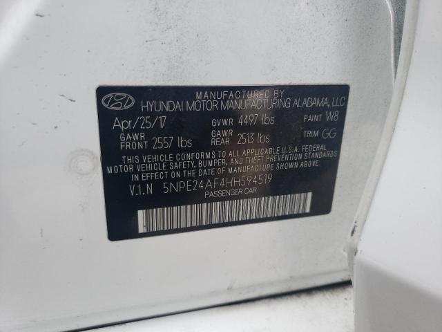 5NPE24AF4HH594519 - 2017 HYUNDAI SONATA SE WHITE photo 13