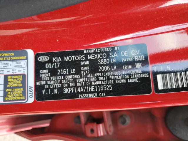 3KPFL4A71HE116525 - 2017 KIA FORTE LX RED photo 13