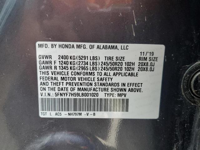 5FNYF7H59LB001020 - 2020 HONDA PASSPORT EXL ნაცრისფერი ფოტო 13