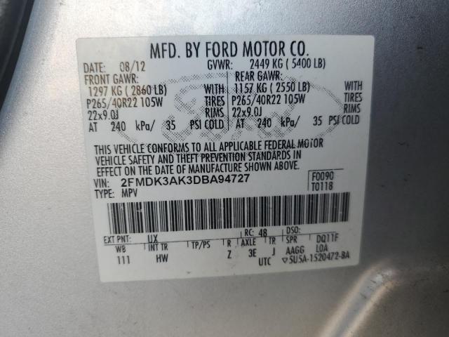 2FMDK3AK3DBA94727 - 2013 FORD EDGE SPORT SILVER photo 14