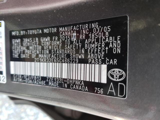 2T1KR32E65C466229 - 2005 TOYOTA COROLLA MA XR GRAY photo 13