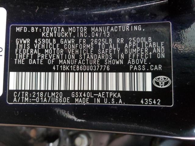 4T1BK1EB6DU037776 - 2013 TOYOTA AVALON BASE BLACK photo 13