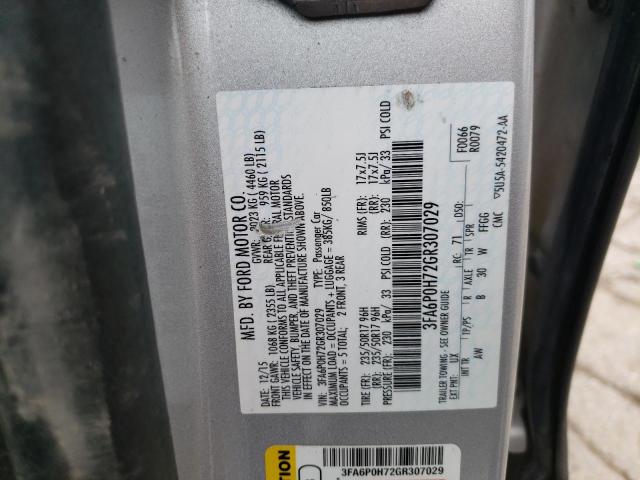 3FA6P0H72GR307029 - 2016 FORD FUSION SE SILVER photo 12