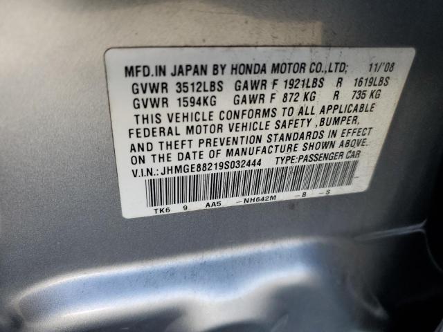 JHMGE88219S032444 - 2009 HONDA FIT SILVER photo 12