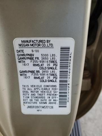 JN8DR09Y71W577126 - 2001 NISSAN PATHFINDER LE ბეჟი ფოტო 13