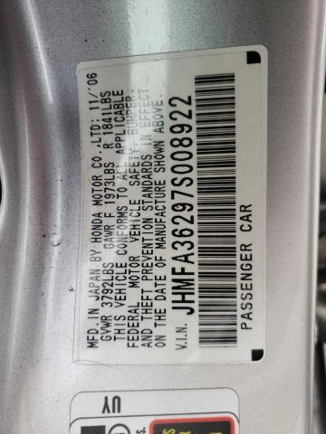 JHMFA36297S008922 - 2007 HONDA CIVIC HYBRID SILVER photo 12