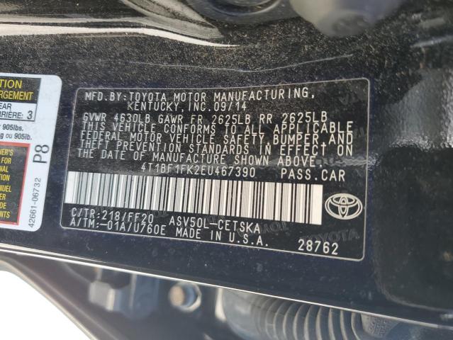 4T1BF1FK2EU467390 - 2014 TOYOTA CAMRY L BLACK photo 12