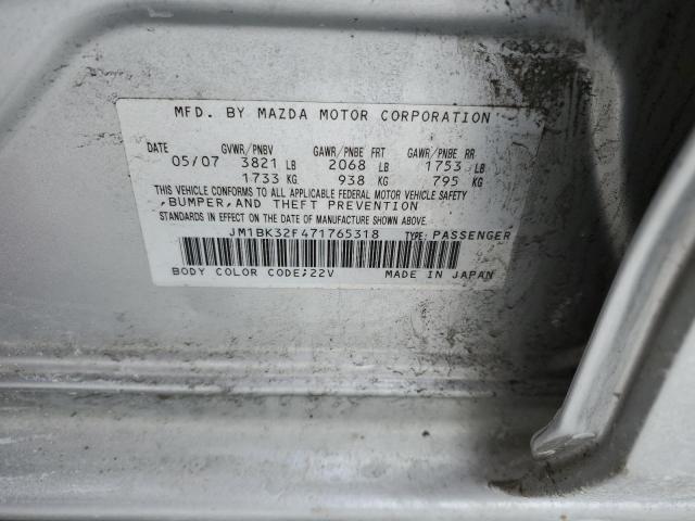 JM1BK32F471765318 - 2007 MAZDA 3 I GRAY photo 12