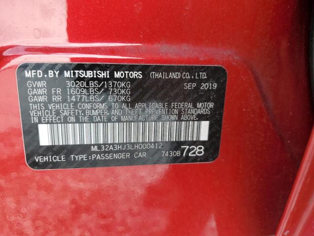 ML32A3HJ3LH000412 - 2020 MITSUBISHI MIRAGE ES RED photo 13