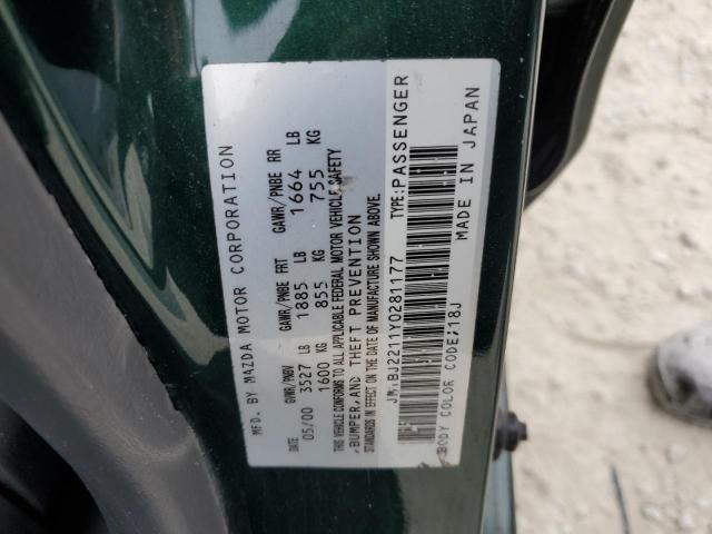 JM1BJ2211Y0281177 - 2000 MAZDA PROTEGE ES 绿色 照片 12