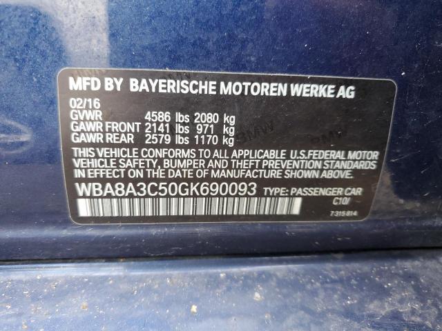 WBA8A3C50GK690093 - 2016 BMW 320 XI BLUE photo 12