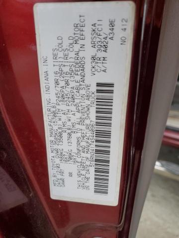 5TBRN34174S440967 - 2004 TOYOTA TUNDRA ACCESS CAB SR5 BURGUNDY photo 12
