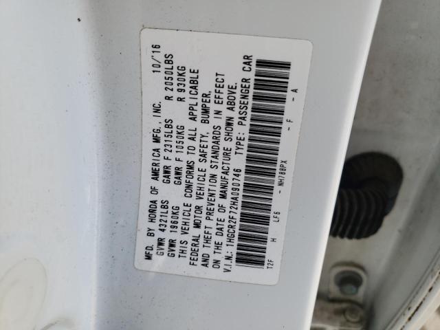 1HGCR2F72HA090746 - 2017 HONDA ACCORD EX WHITE photo 12