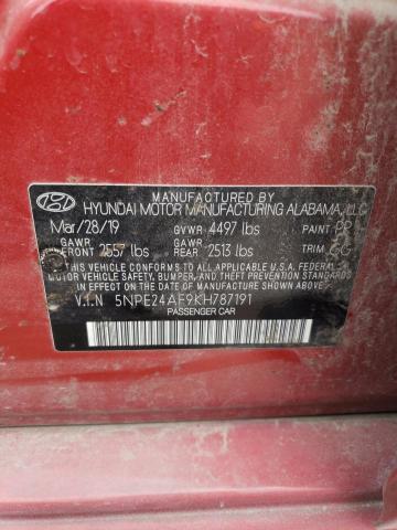 5NPE24AF9KH787191 - 2019 HYUNDAI SONATA SE RED photo 12