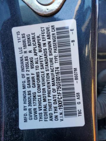 19XFC1F75GE001674 - 2016 HONDA CIVIC EXL CHARCOAL photo 12