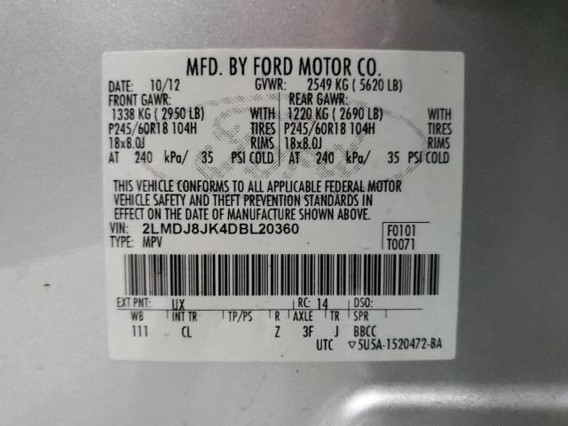 2LMDJ8JK4DBL20360 - 2013 LINCOLN MKX SILVER photo 13