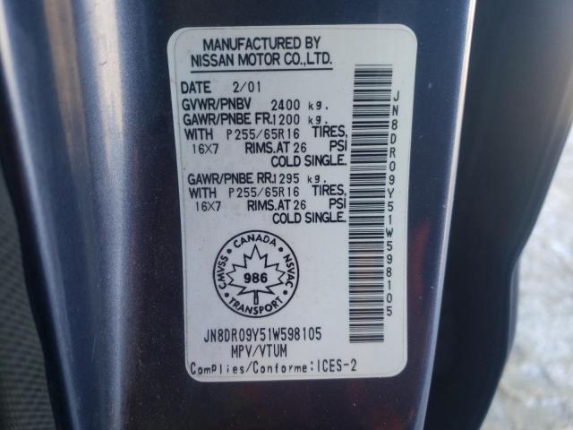 JN8DR09Y51W598105 - 2001 NISSAN PATHFINDER LE 蓝色 照片 13