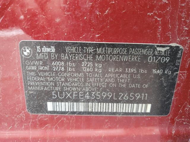 5UXFE43599L265911 - 2009 BMW X5 XDRIVE30I 勃艮第红 照片 13
