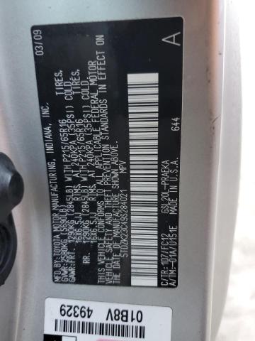 5TDZK23C49S284021 - 2009 TOYOTA SIENNA CE SILVER photo 14