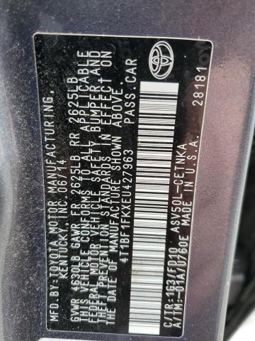 4T1BF1FKXEU427963 - 2014 TOYOTA CAMRY L GRAY photo 12