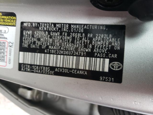 4T1BE32K06U734791 - 2006 TOYOTA CAMRY LE SILVER photo 12
