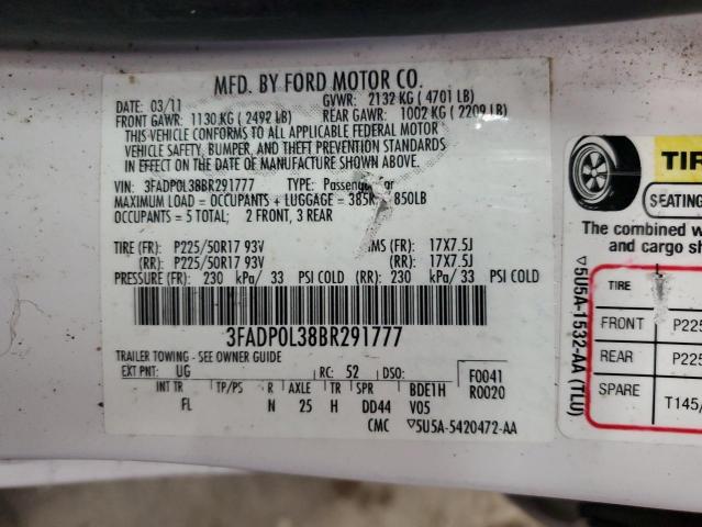 3FADP0L38BR291777 - 2011 FORD FUSION HYBRID WHITE photo 12