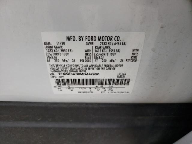 1FM5K8AB0MGA42482 - 2021 FORD EXPLORER POLICE INTERCEPTOR WHITE photo 12