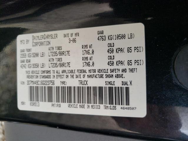 3D7MX49C16G223756 - 2006 DODGE RAM 3500 BLACK photo 13